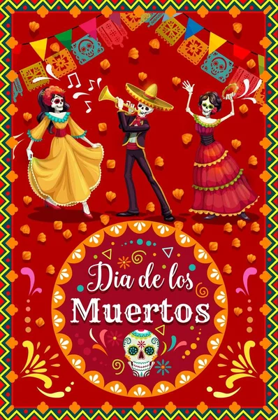 Día de Muertos bailando esqueleto, Catrina, calavera de azúcar — Archivo Imágenes Vectoriales