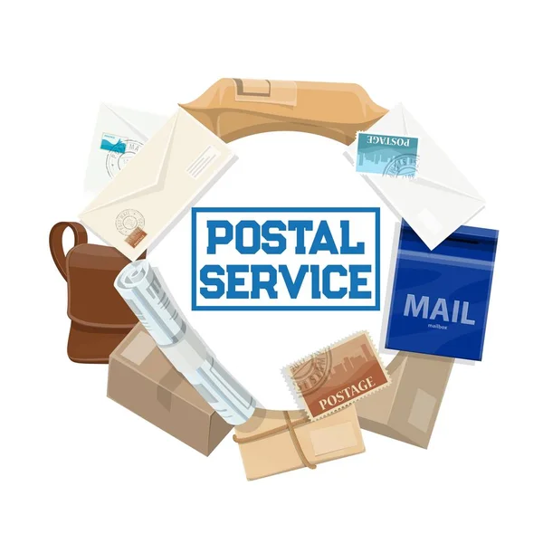 Cartas de correo, paquetes, buzones. Servicios postales — Vector de stock