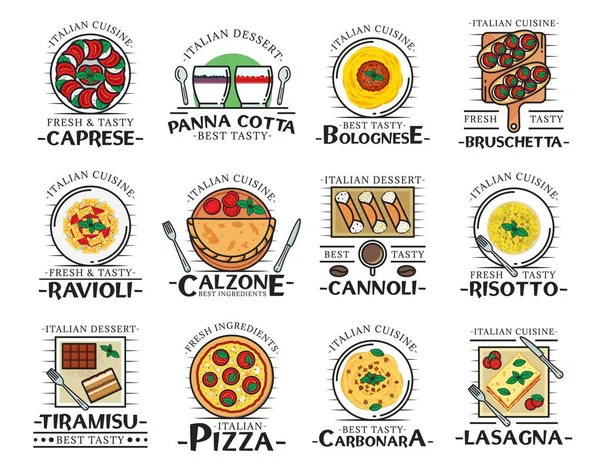 Pizza, pasta, spaghetti and lasagna. Italian food Stock Illustration