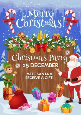 Noel hediyeli Noel Baba ve Elf. Xmas parti kartı