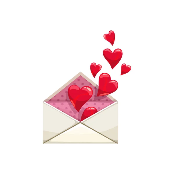 Enveloppe avec des coeurs, correspondance d'amour — Image vectorielle