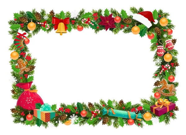 Πλαίσιο, Χριστουγεννιάτικη διακόσμηση, κλαδιά χριστουγεννιάτικων δέντρων — Διανυσματικό Αρχείο
