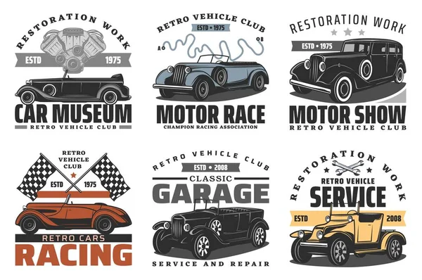 Servicio de vehículo retro, espectáculo de carreras de motor — Vector de stock