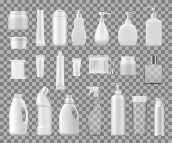 Косметичні контейнери, пластикові та скляні пляшки — стоковий вектор