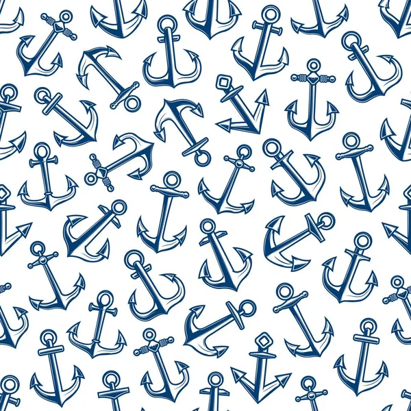 Blue marine ship anchor seamless pattern — Stock Vector
