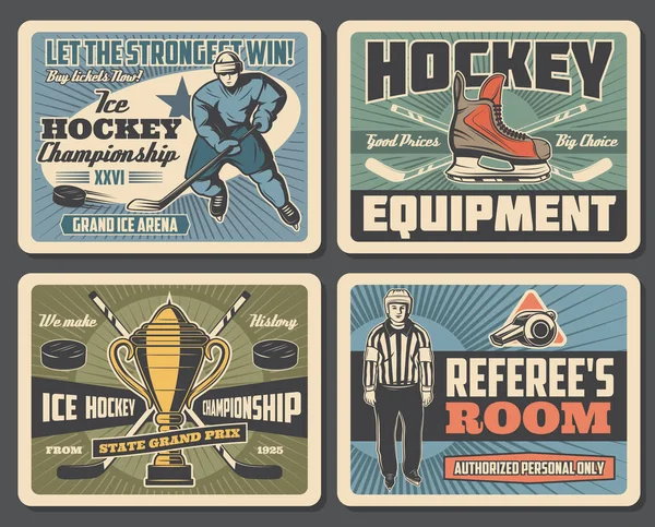Gioco di hockey su ghiaccio, attrezzature sportive — Vettoriale Stock