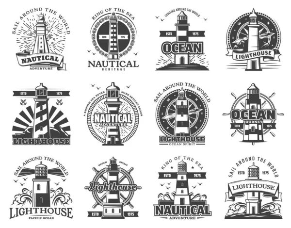 Lighthouse and beacon heraldic icons — Stock Vector