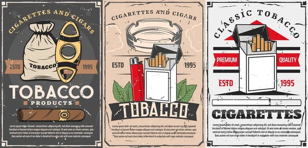 Artículos de tabaco, cigarros y cigarrillos — Vector de stock