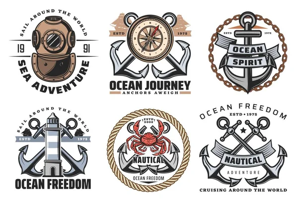 Nautische en marine vintage labels — Stockvector