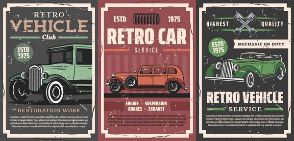 Servicio mecánico de coches retro, club de motor — Archivo Imágenes Vectoriales