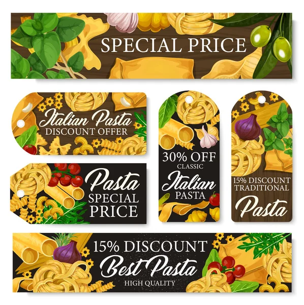 Banderas de pasta italiana y etiquetas de oferta — Archivo Imágenes Vectoriales