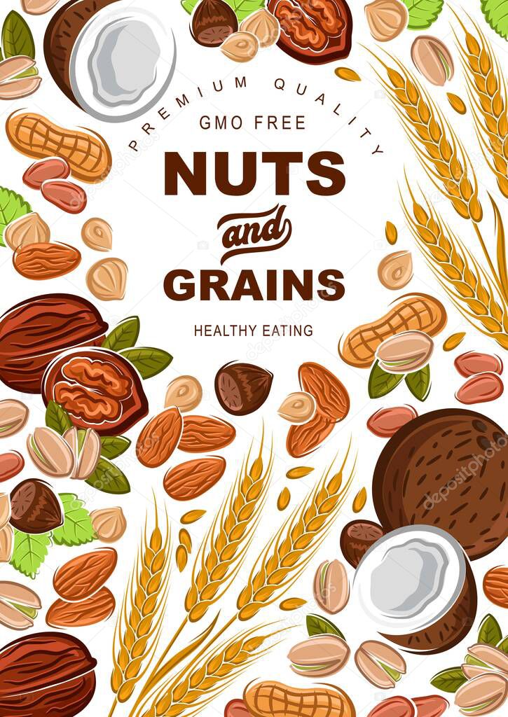 Nuts and cereal grains, healthy food