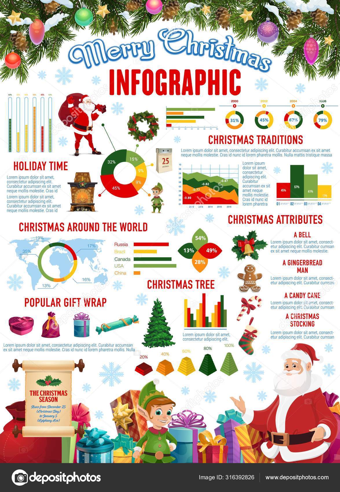 Christmas infographic with New Year holiday charts Stock Vector by