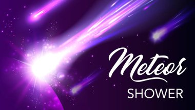 Meteorlar ve kuyrukluyıldızlar neon mor izlerle düşüyorlar