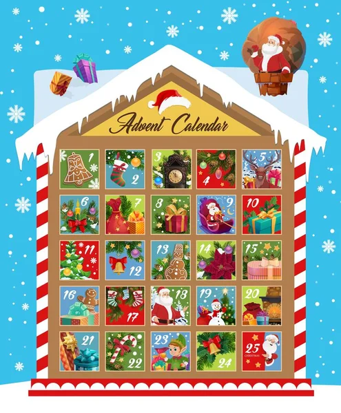 Kalendarz adwentowy świąt Bożego Narodzenia i Nowego Roku — Wektor stockowy