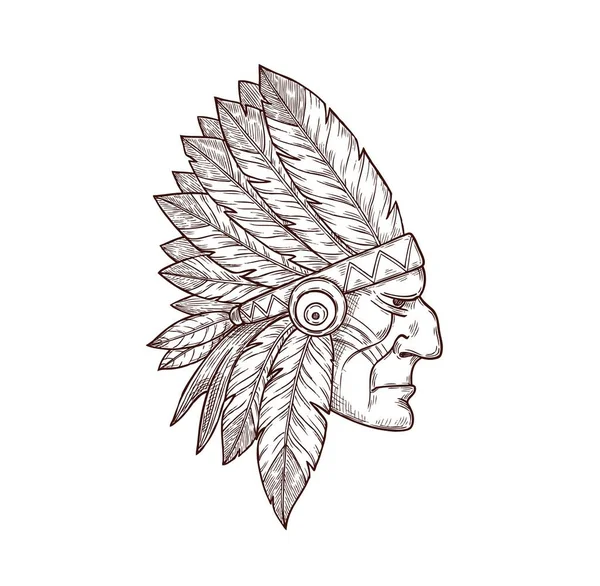 Indian chief head sketch tattoo Indigenous culture — Stock Vector