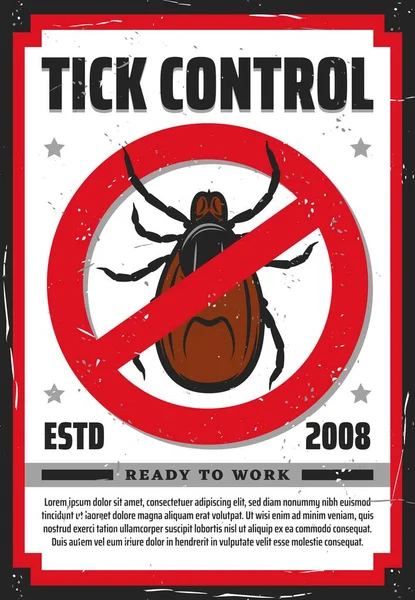 Tick insect or mite bug warning sign. Pest control — Stock Vector