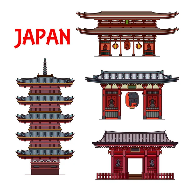 Japanese Travel Landmarks Vector Famous Buildings Outline Asian Five Storey — Stock Vector