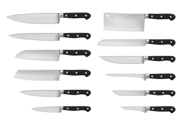 Küchen Und Fleischermesser Setzen Realistische Maßstäbe Für Koch Und Fleischerwerkzeuge — Stockvektor