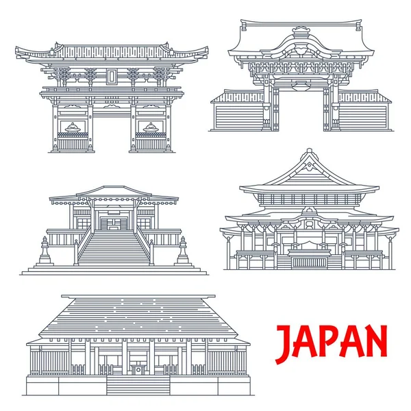 Monumentos Viajes Japoneses Tokio Vector Edificios Línea Delgada Religión Budista — Archivo Imágenes Vectoriales