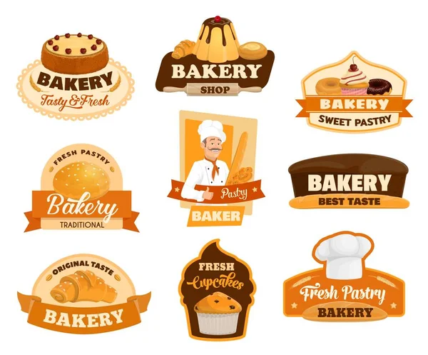 Panadero Pastelería Pan Aislado Iconos Diseño Vectores Panadería Pan Croissant — Archivo Imágenes Vectoriales