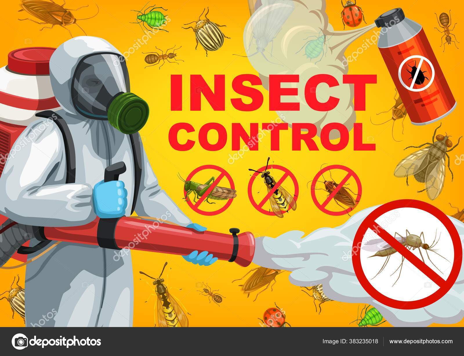 Pest Control Service Cartoon Vector Exterminator Insects Bugs Pesticide Spray Vector Image By C Seamartini Vector Stock 383235018