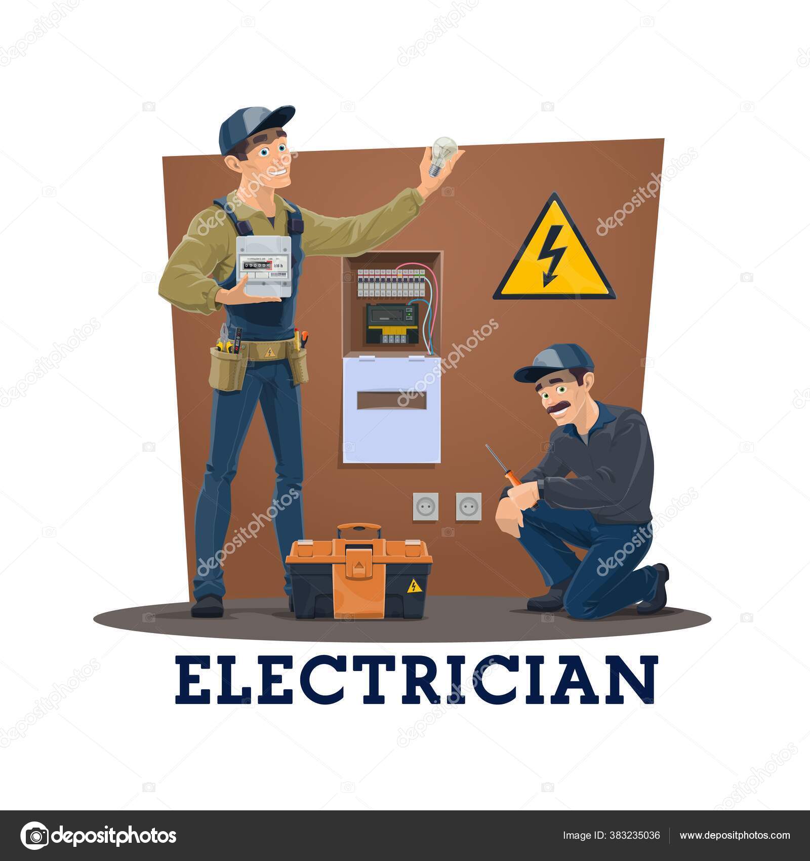 Electricians Work Tools Equipment Cartoon Vector Electric Service Workers Electrical Stock