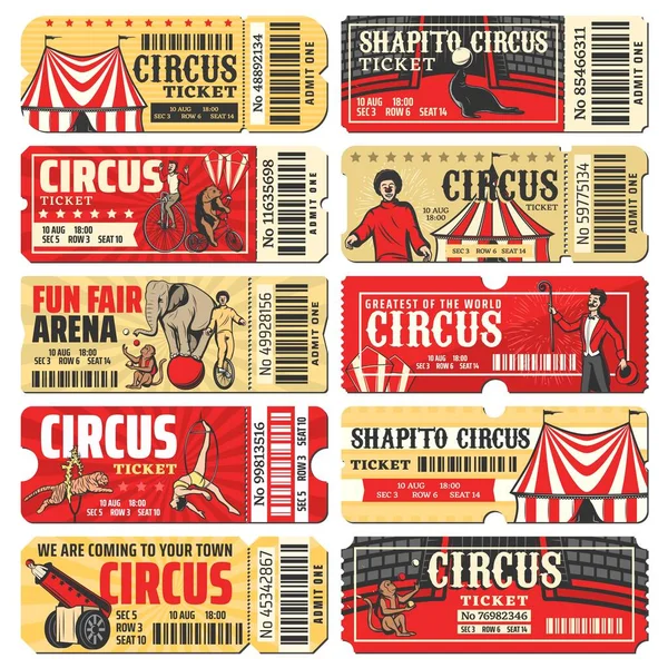 Modelli Vettoriali Del Biglietto Del Circo Dello Spettacolo Carnevale Chapiteau — Vettoriale Stock
