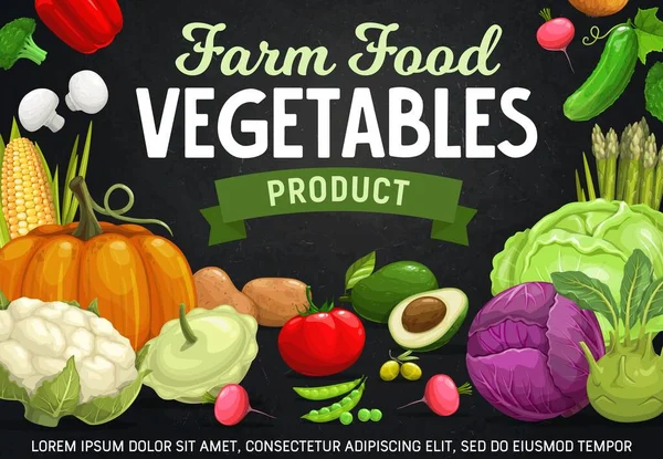 Gårdsgrönsaker Bönor Och Svamp Tecknad Vektor Veggie Mat Tomat Peppar — Stock vektor