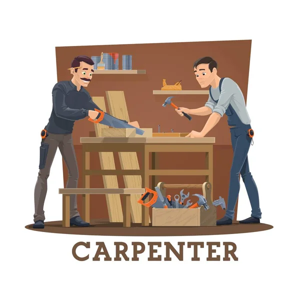 Carpinteros Taller Vector Dibujos Animados Los Trabajadores Industria Carpintería Con — Archivo Imágenes Vectoriales