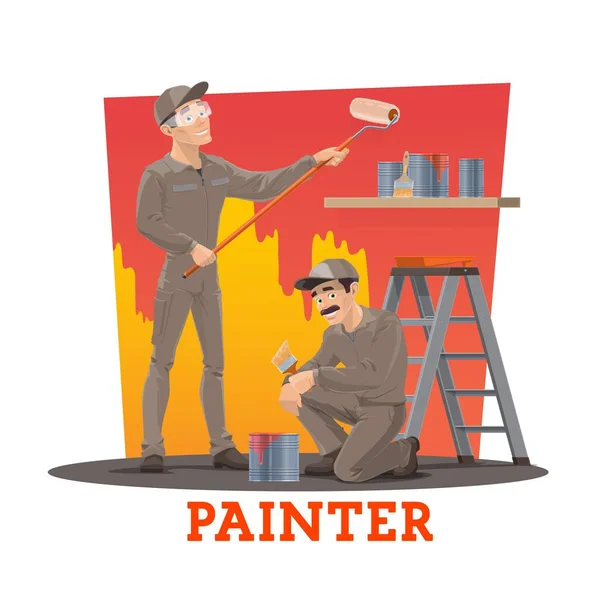 Pintores Pintura Pared Vector Trabajadores Construcción Servicios Pintura Diseño Interiores — Vector de stock