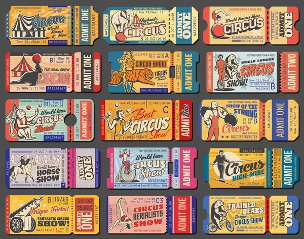 Circus Tickets Carnaval Show Vintage Retro Tent Marquee Vector Toelating — Stockvector