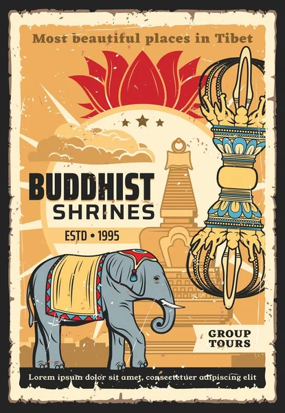Буддистские Векторные Плакаты Буддийские Тибетские Храмы Святыни Тибетские Религиозные Туры — стоковый вектор