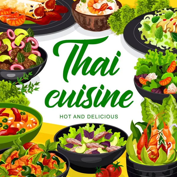 Ταϊλανδέζικη Κουζίνα Vector Spring Rolls Ταϊλανδέζικη Σαλάτα Μοσχάρι Και Θαλασσινά — Διανυσματικό Αρχείο