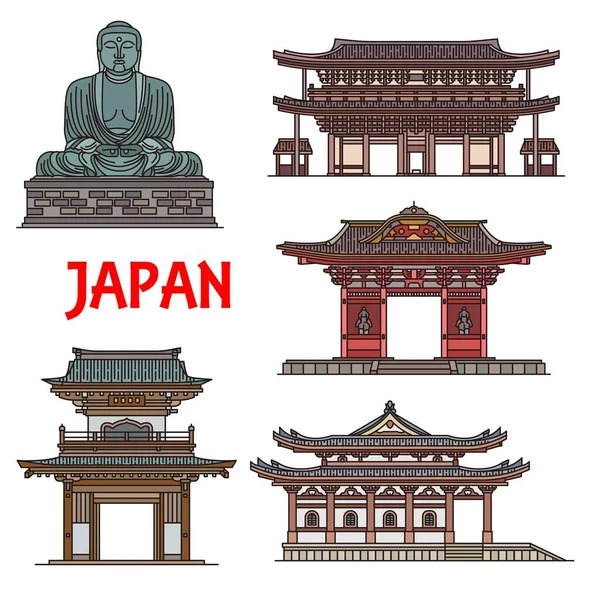 Templos Japoneses Pagodas Jpanesas Edificios Arquitectónicos Kamakura Kanagawa Vector Templo — Vector de stock