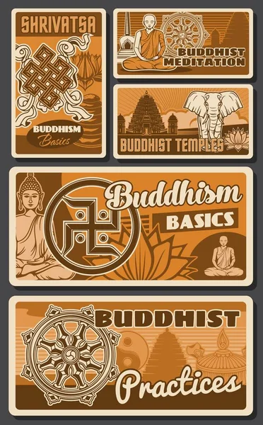 Cartel Budismo Religión Budista Meditación Yoga Zen Templos Buda Vector — Archivo Imágenes Vectoriales