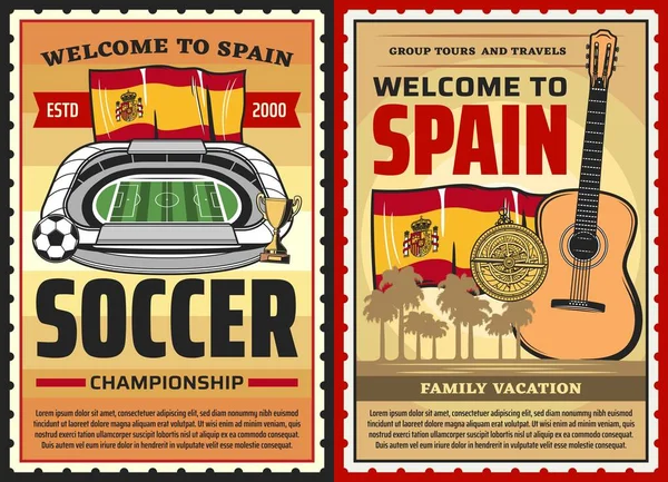 Spain Travel Posters Spanish Culture Barcelona Madrid Vector Landmarks Welcome — Stock Vector