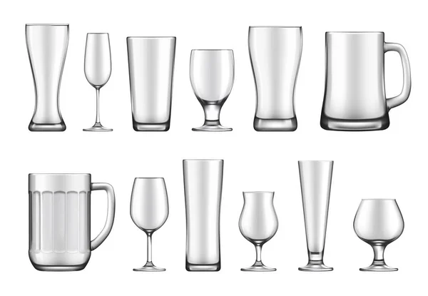 Glass Goblet Mug Jar Realistic Vector Mockup Set Wineglass Flute — Stock Vector