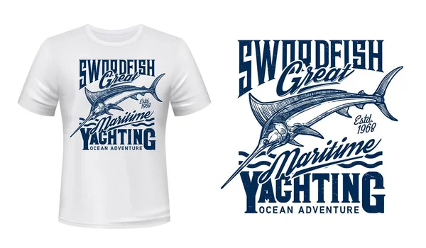 Blue Marlin Fish Animal Vector Fishing Yachting Sport Shirt Print — Stock Vector