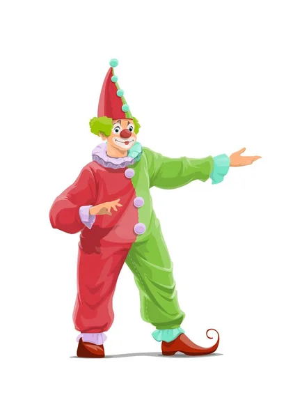 Grote Top Circus Clown Tekenfilm Vector Karakter Glimlachende Clown Met — Stockvector