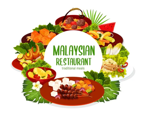 Cuisine Malaisienne Restaurant Repas Bannière Ronde Soupe Côtes Bœuf Vecteur — Image vectorielle