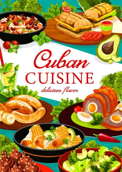 Cartaz Vetorial Culinária Cubana Restaurante Cubano Refeições Carne Veggie Lanches — Vetor de Stock