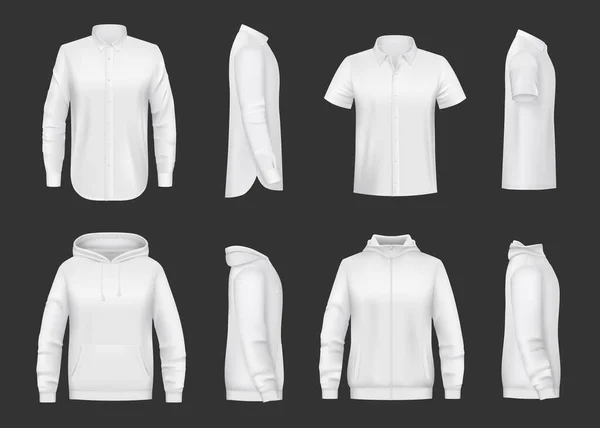 Sweater Putih Hoodie Dan Kemeja Mockup Vektor Realistis Pakaian Pria - Stok Vektor