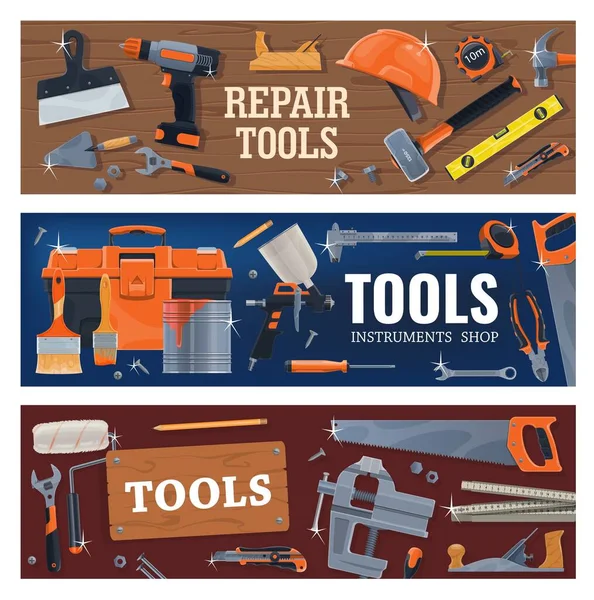 Herramientas Para Construcción Reparación Trabajos Bricolaje Potencia Vectorial Herramientas Manuales — Vector de stock