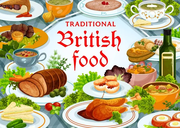 Zuppa Reni Vettori Della Cucina Britannica Focaccine Torta Frutta Candita — Vettoriale Stock