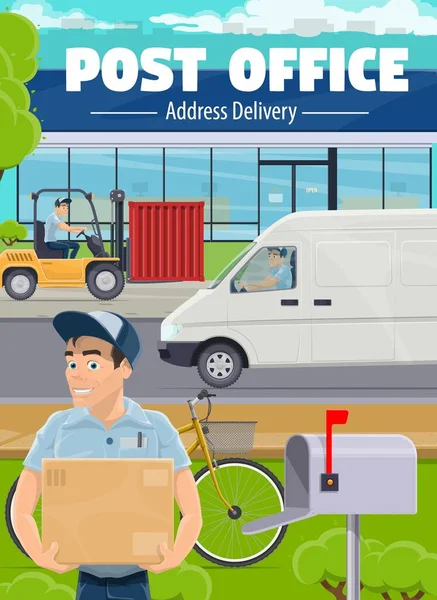 Bureau Poste Livraison Facteur Service Expédition Mailman Conduisant Une Camionnette — Image vectorielle