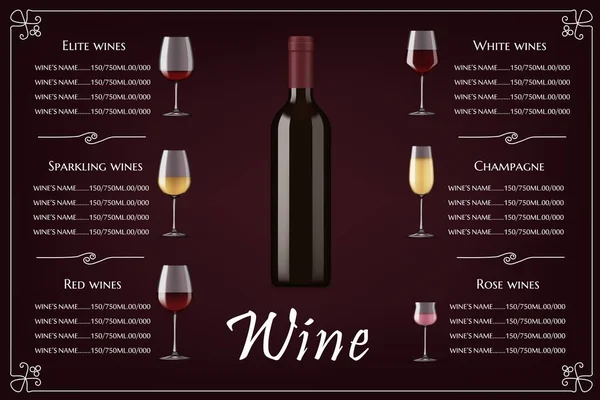 Restaurant Wine List Vector Realistic Menu Restaurant Wines Collection Menu — Stock Vector