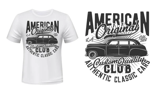 American Old Car Shirt Print Vector Mockup Emblem Vintage Black — Stock Vector