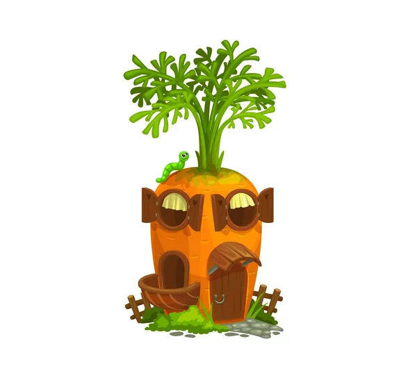 Cartoon Carrot Gnome House Isolated Vector Ripe Cartoon Vegetable Wooden — Stock Vector