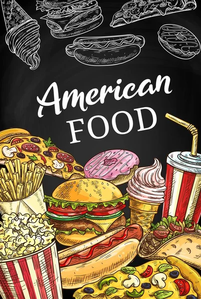 Американский Плакат Фаст Фуда Векторный Бургер Фаст Фудом Хот Дог — стоковый вектор